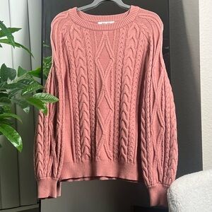 DO+BE Textured Pink Oversized Cable Knit Sweater
